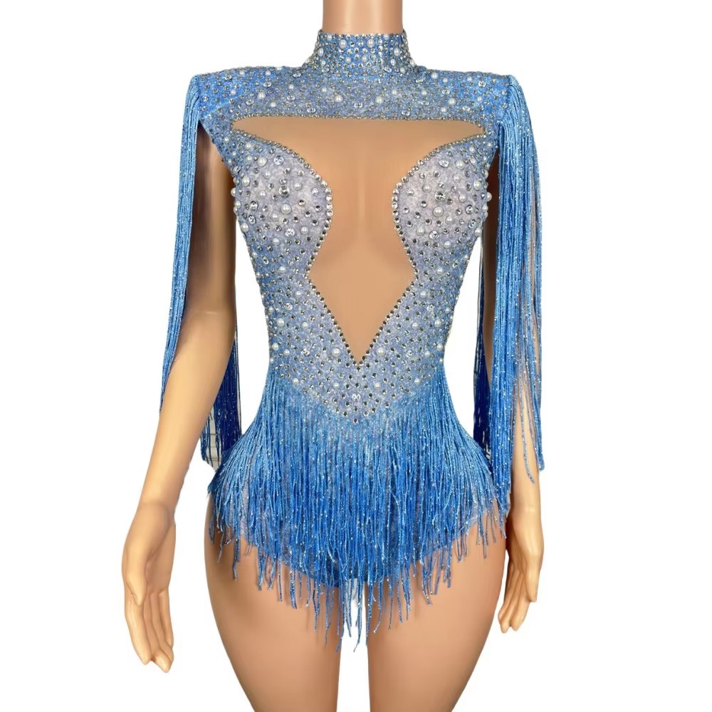 Body con Frange e Strass Blu,  - Rhinestone Banding Trim recensione e prezzo